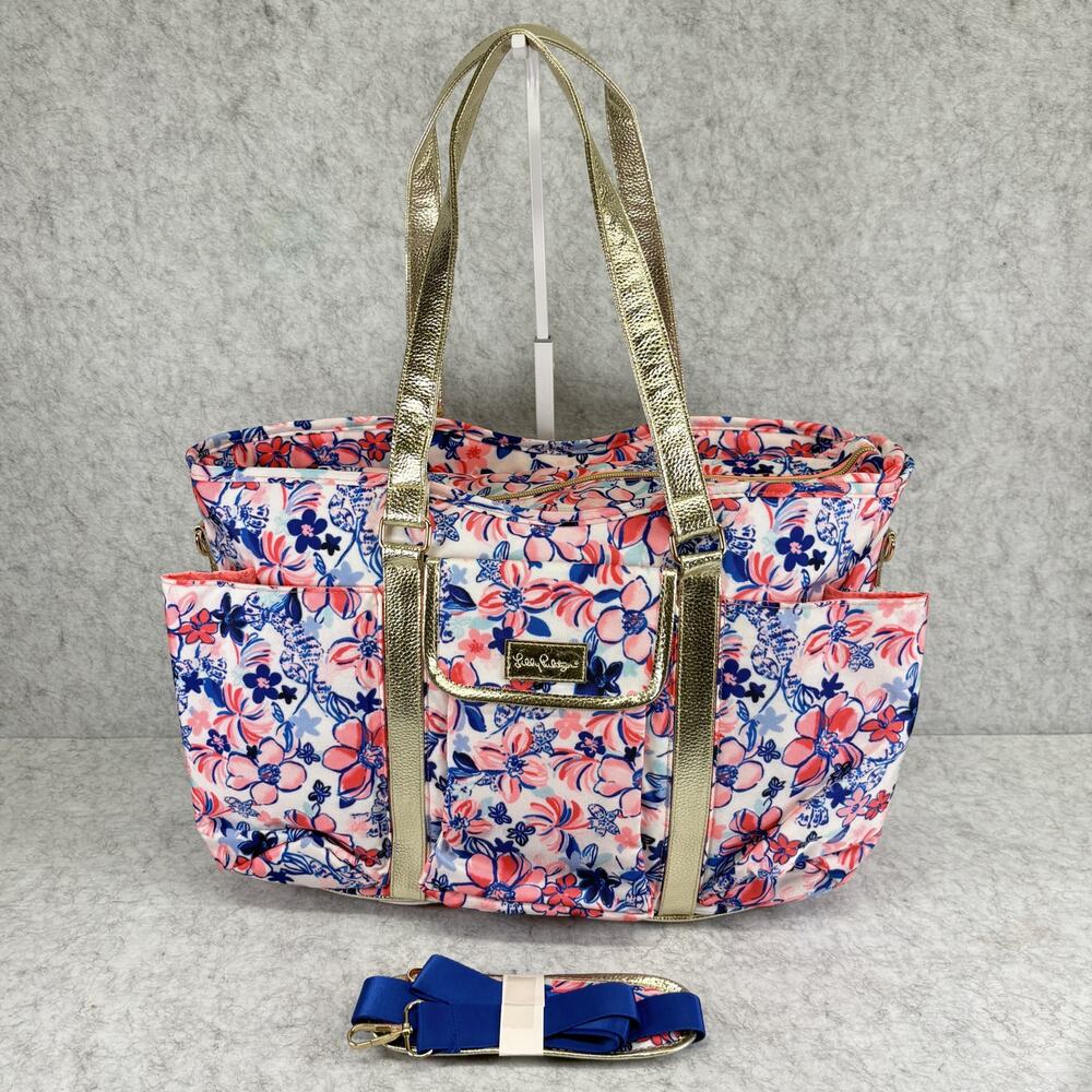 Lilly Pulitzer Totally Blossom Floral Travel Weekender Tote Diaper Bag Gold